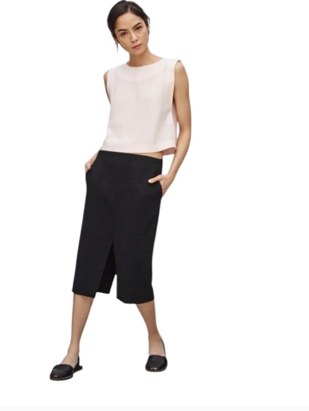 Aritzia Babaton Black Pencil Skirt Double Slit Front & Back